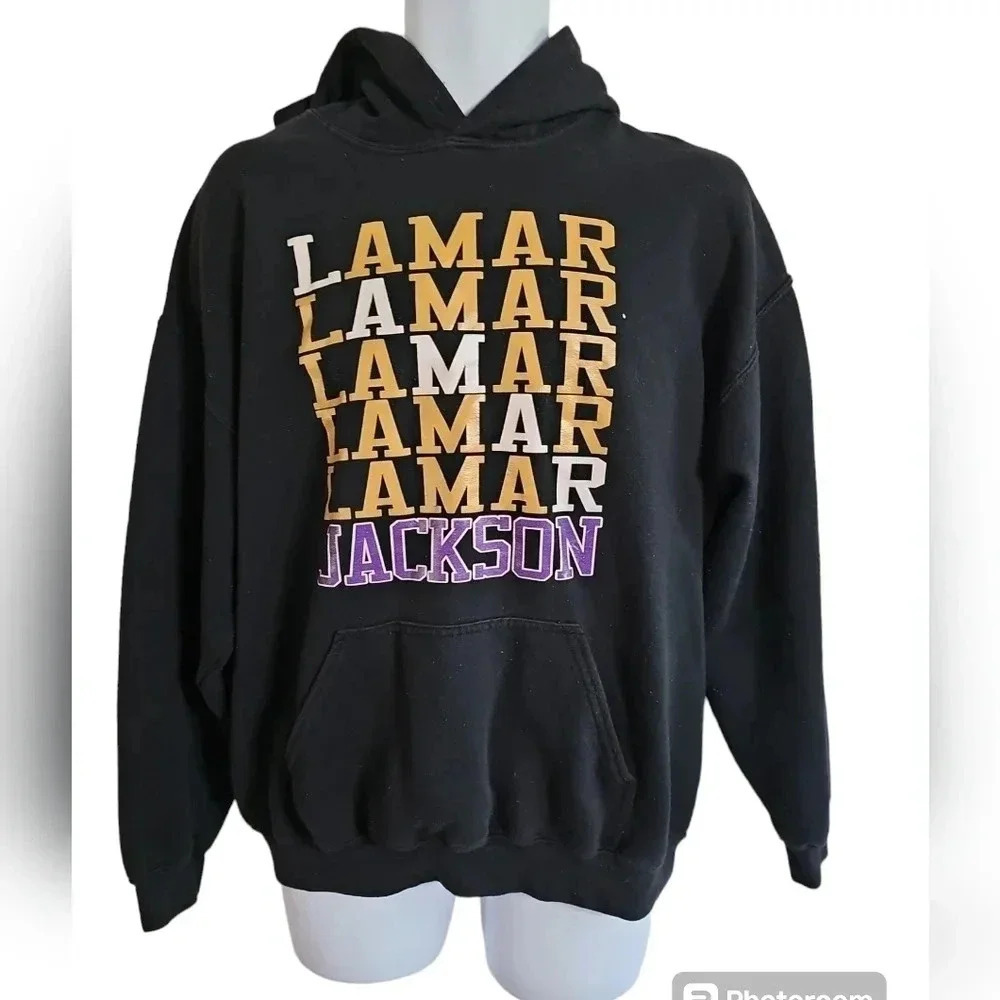Lamar Jackson Mens Large Hoodie Black Graphic Fleece Sweatshirt Rare Streetwear - Picture 2 of 7